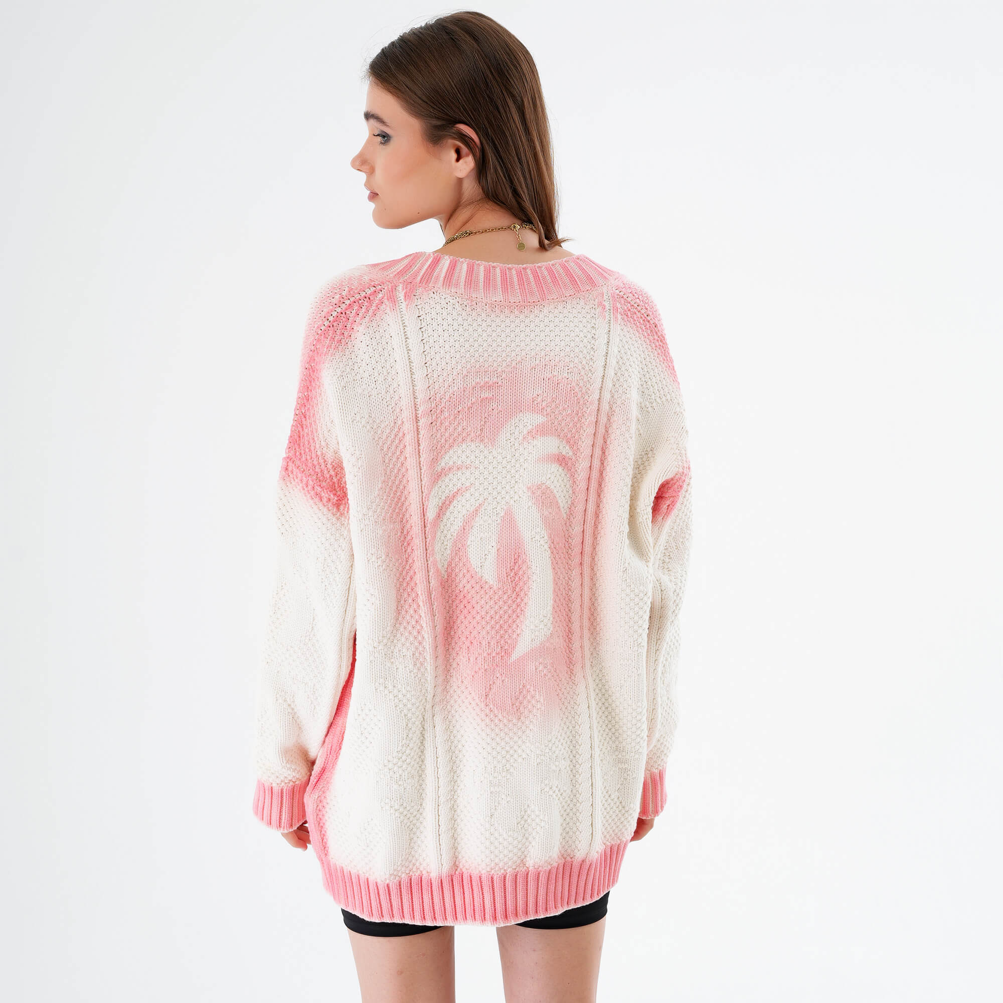 Palm Angels - White & Pink Spray Paint Effect Logo Print Fisherman Cardigan Xs